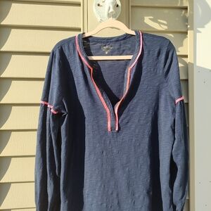 Navy Long Sleeve Top with Pink Trim